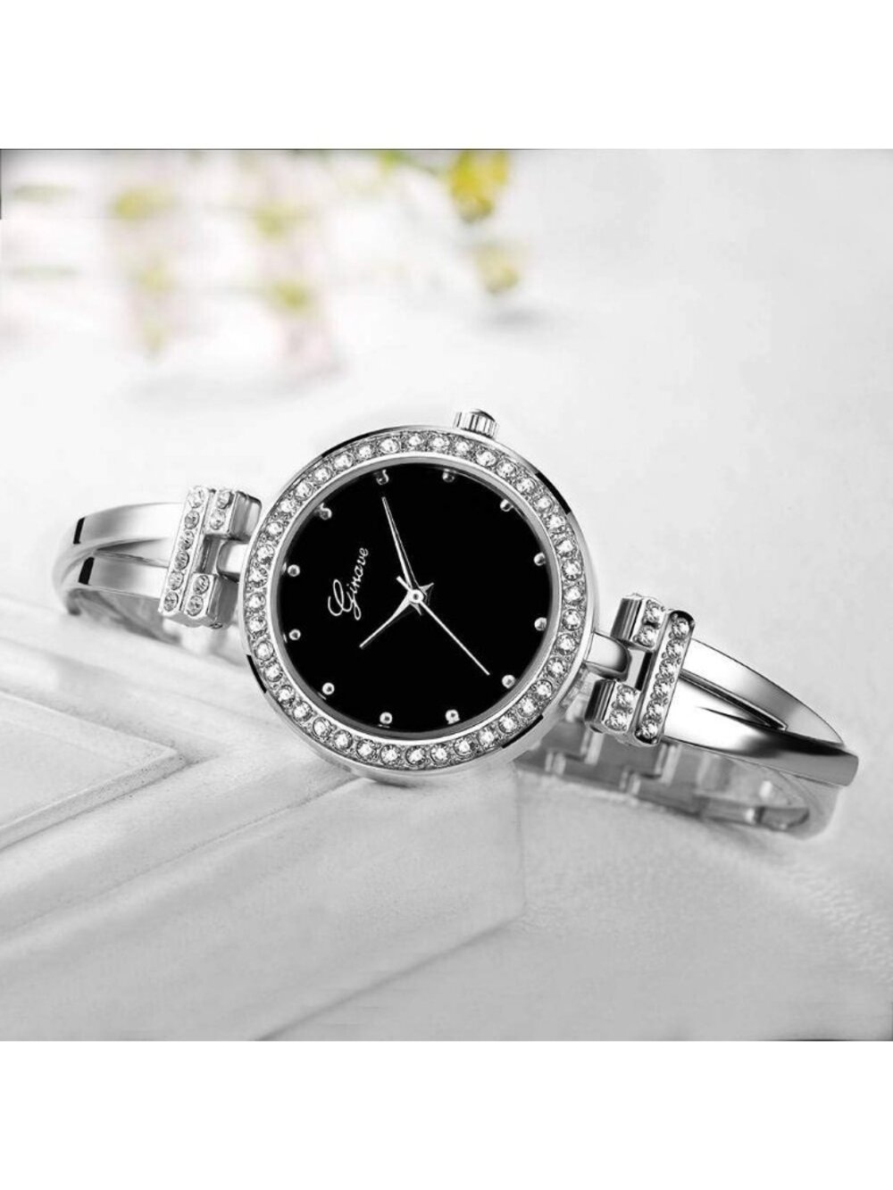 Women's Silver Stylish Four-Piece Bangle Fashionable Analog Quartz Wrist Watch - Picture 4 of 7